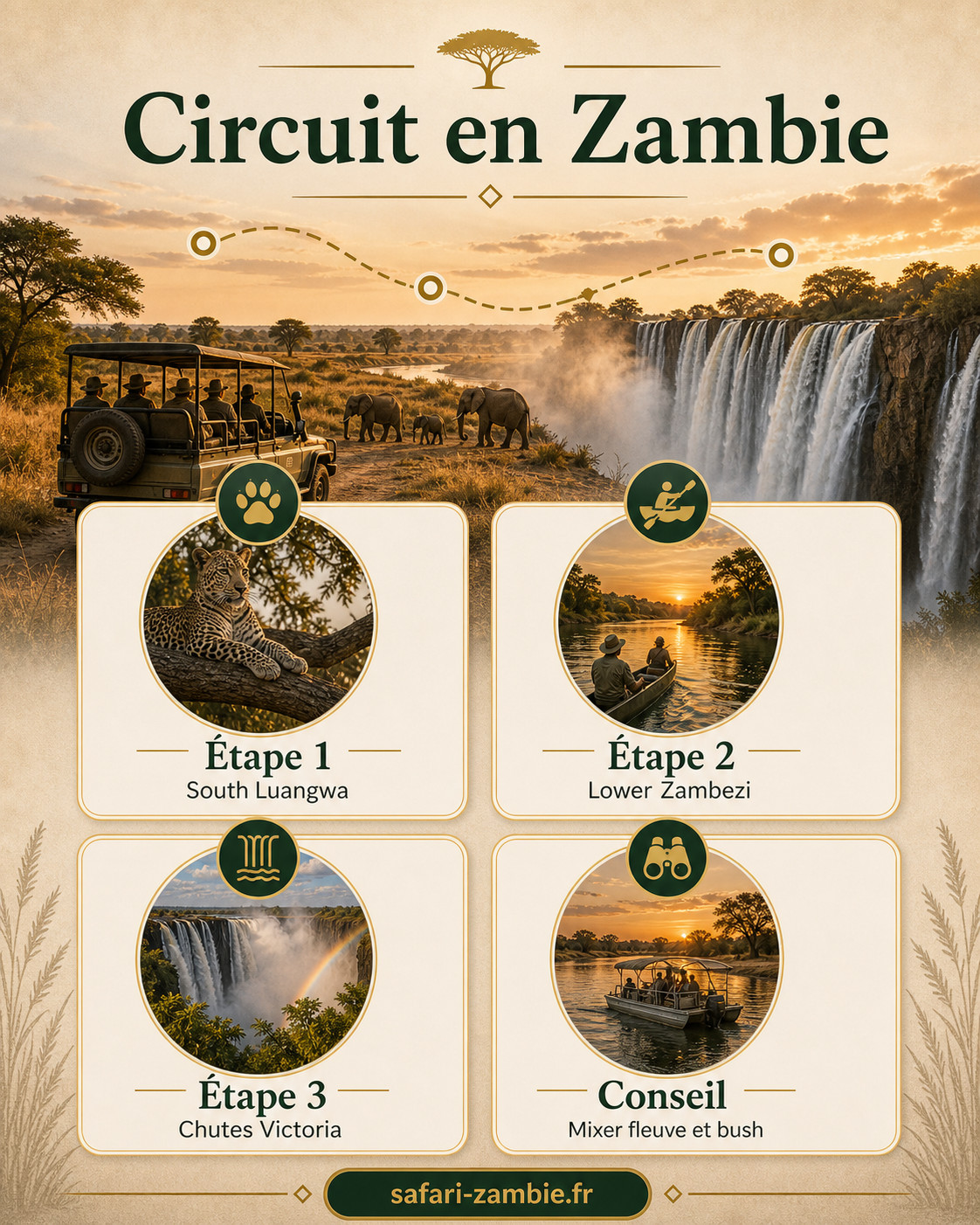 Infographie - Circuit en Zambie : safari sauvage et chutes Victoria - safari-zambie.fr