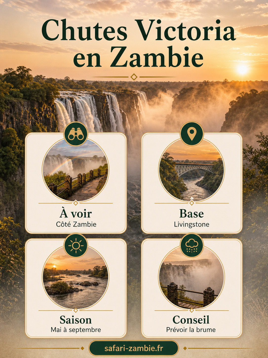 Infographie - Chutes Victoria en Zambie : guide pratique et conseils 2026 - safari-zambie.fr
