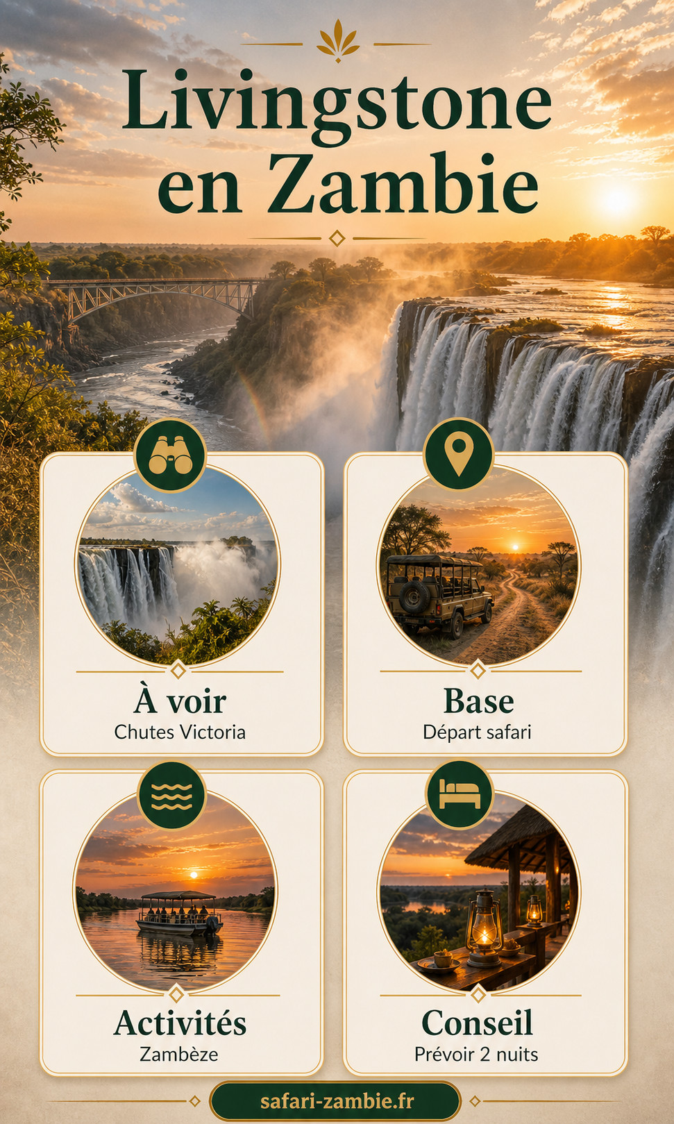 Infographie - Visiter Livingstone en Zambie : chutes Victoria et safaris - safari-zambie.fr