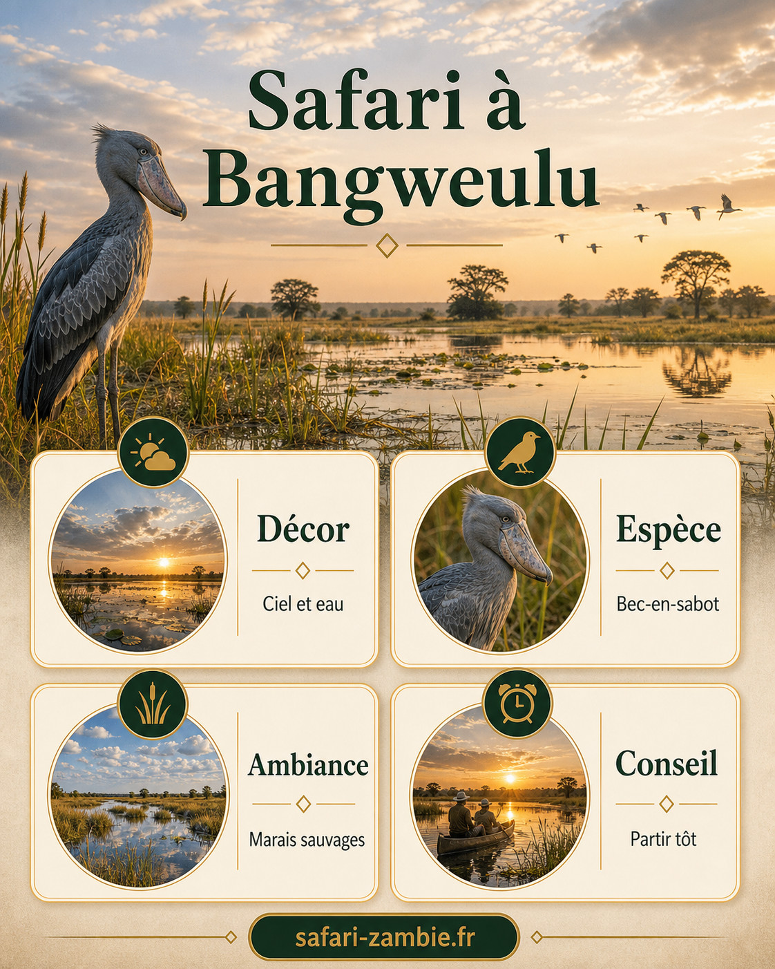 Infographie - Réussir votre safari à Bangweulu entre ciel et eau - safari-zambie.fr
