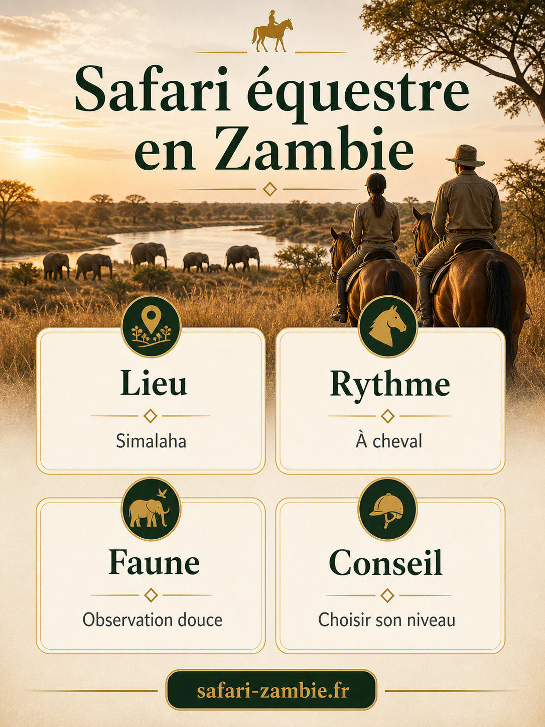 Infographie - Votre safari équestre en Zambie : galop sauvage à Simalaha - safari-zambie.fr