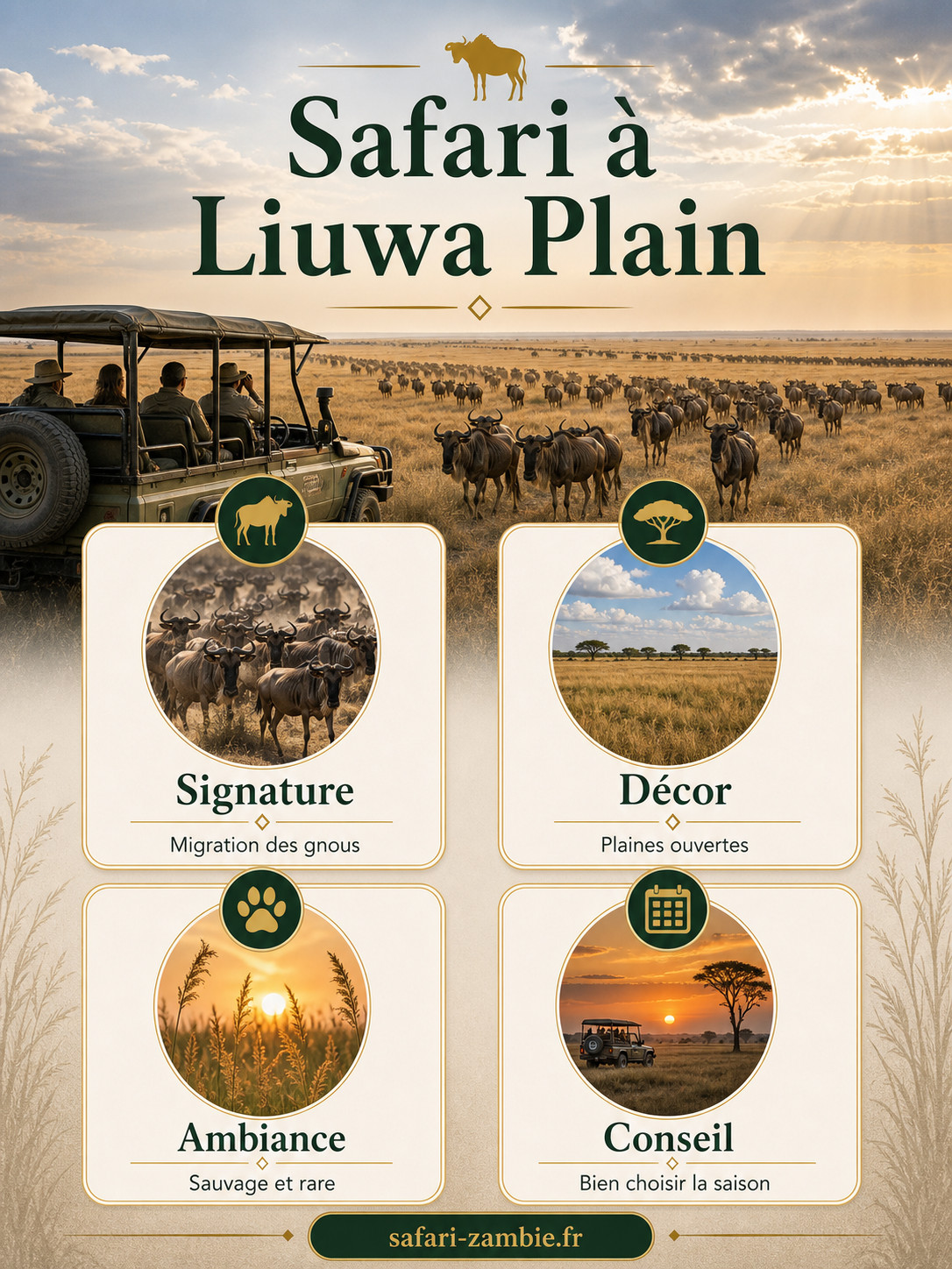 Infographie - Safari à Liuwa Plain : gnous et aventure sauvage en Zambie - safari-zambie.fr