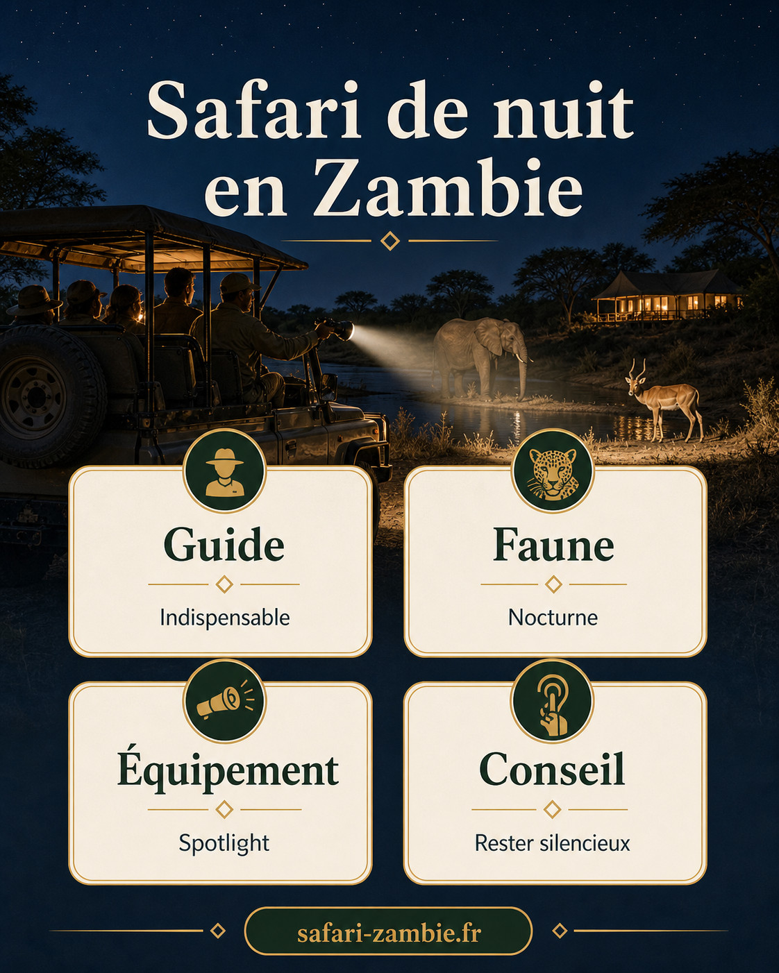 Infographie - Réussir son safari de nuit en Zambie : le guide expert - safari-zambie.fr