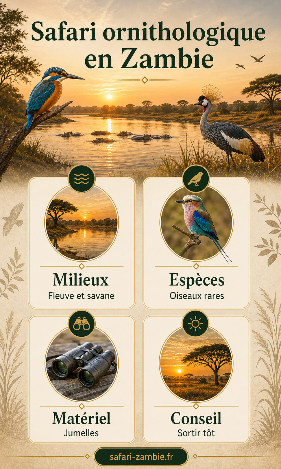 Infographie - Safari ornithologique en Zambie entre fleuve et savane - safari-zambie.fr