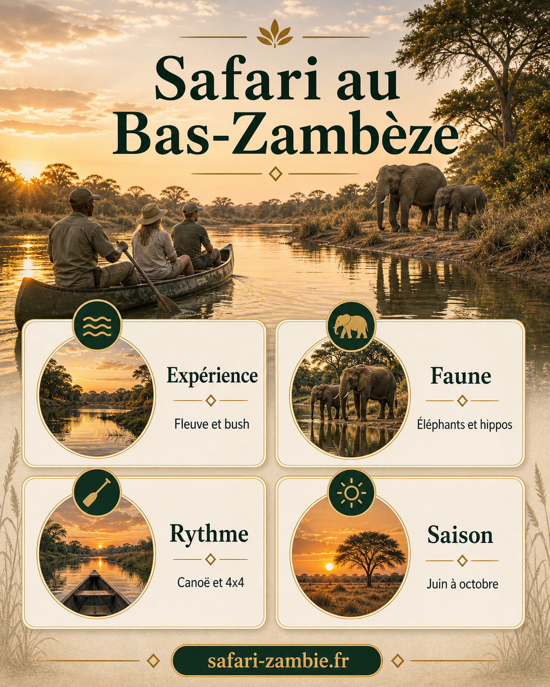 Infographie - Vivre un safari au bas Zambèze entre fleuve et vie sauvage - safari-zambie.fr