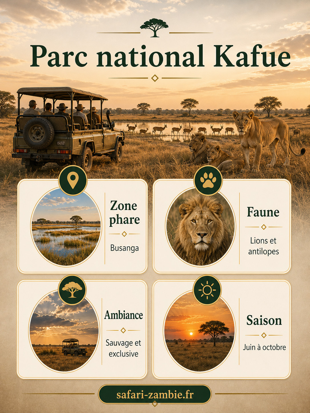 Infographie - Vivre un safari au parc de Kafue en Zambie - safari-zambie.fr
