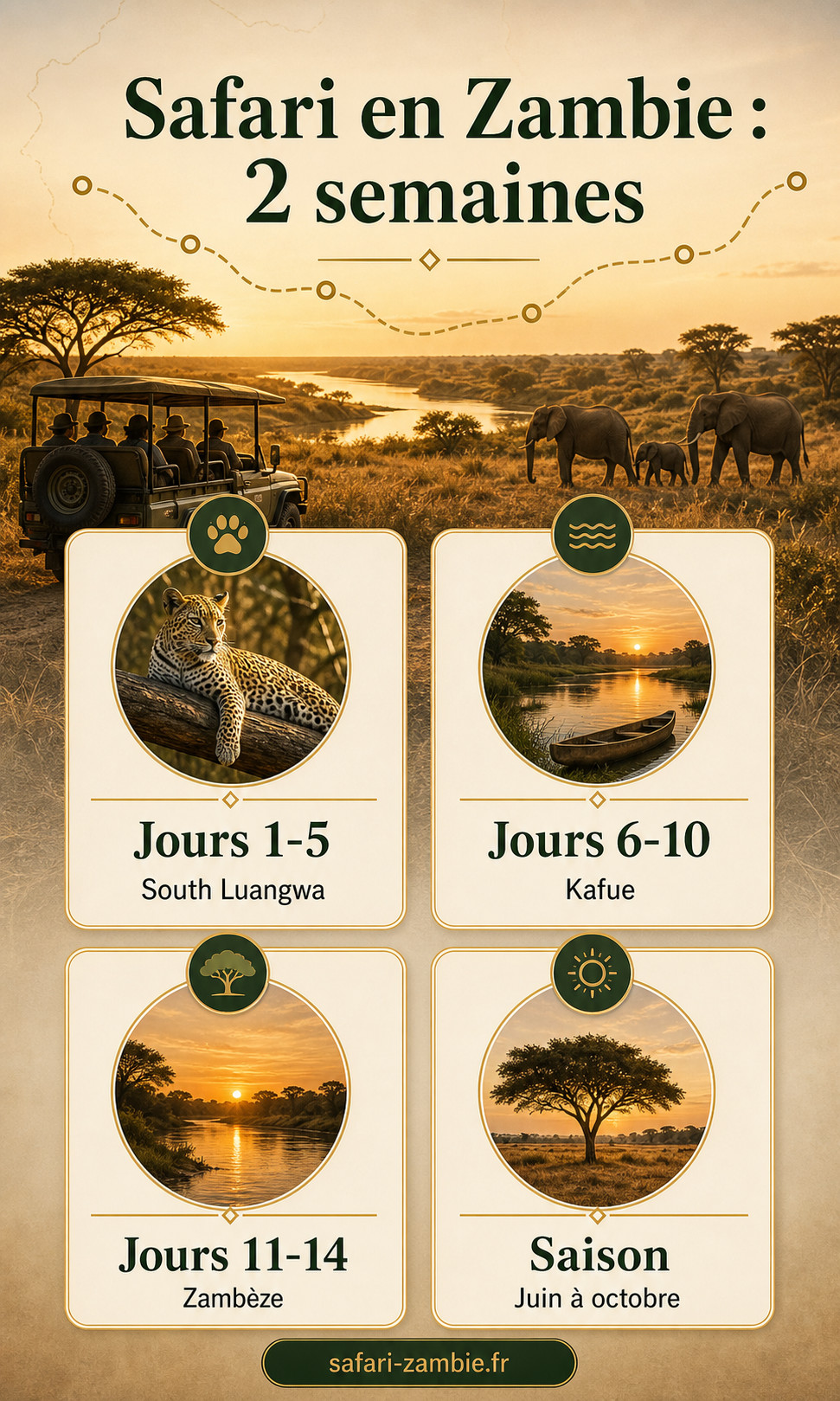 Infographie - Safari en Zambie : itinéraire idéal pour deux semaines - safari-zambie.fr