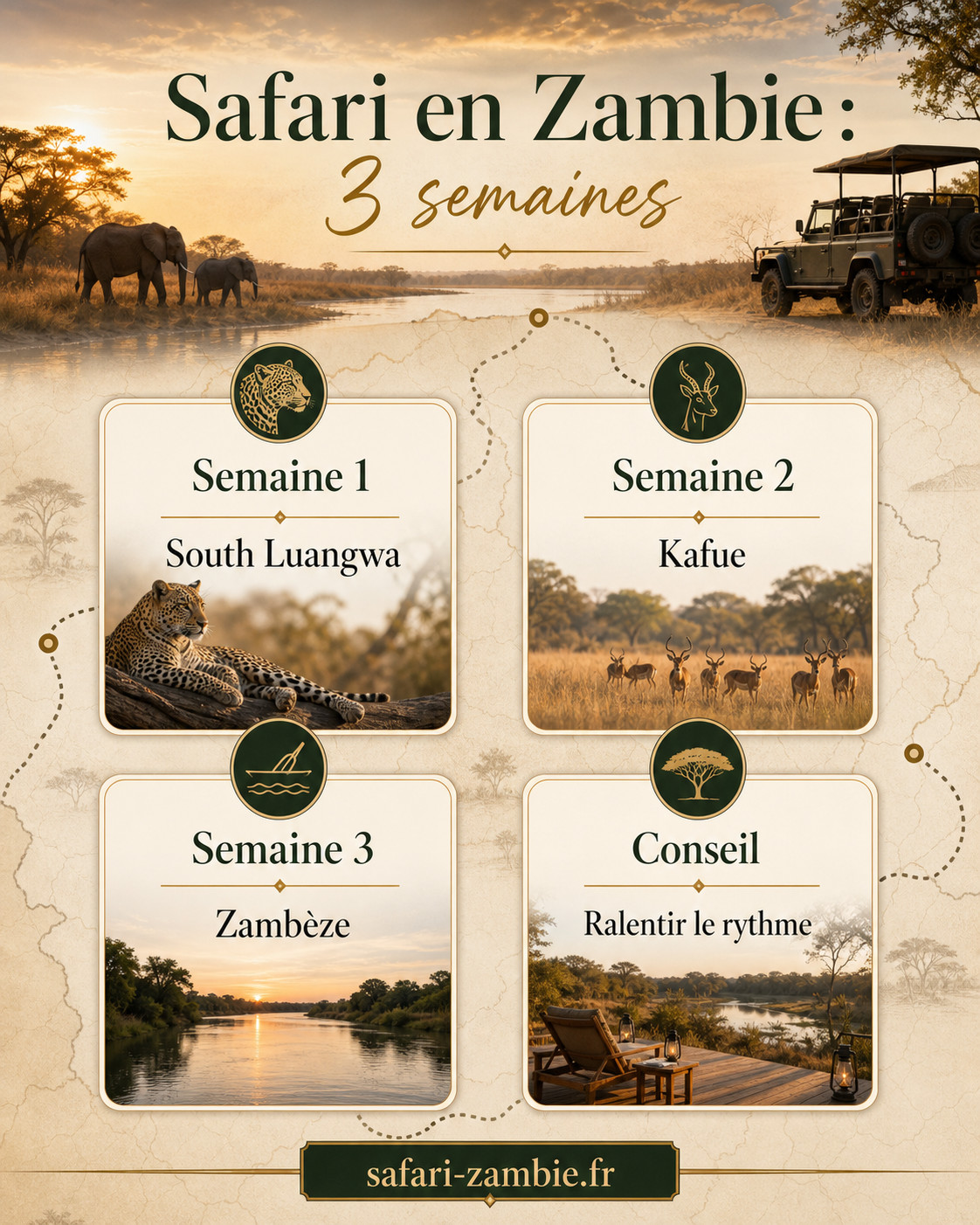 Infographie - Réussir son safari en Zambie : itinéraire de 3 semaines - safari-zambie.fr