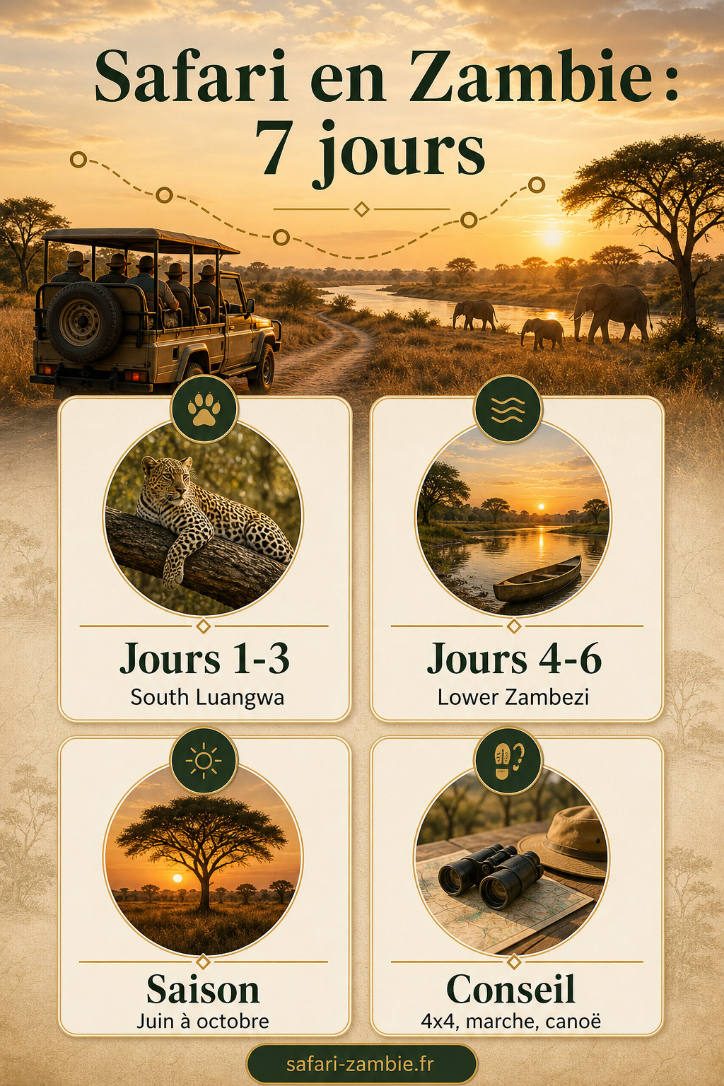 Infographie - Réussir son safari en Zambie de 7 jours en immersion - safari-zambie.fr