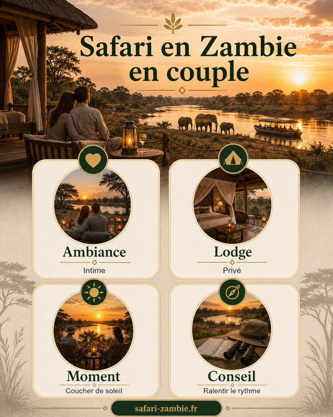 Infographie - Safari en Zambie en couple : intimité et aventure sauvage - safari-zambie.fr