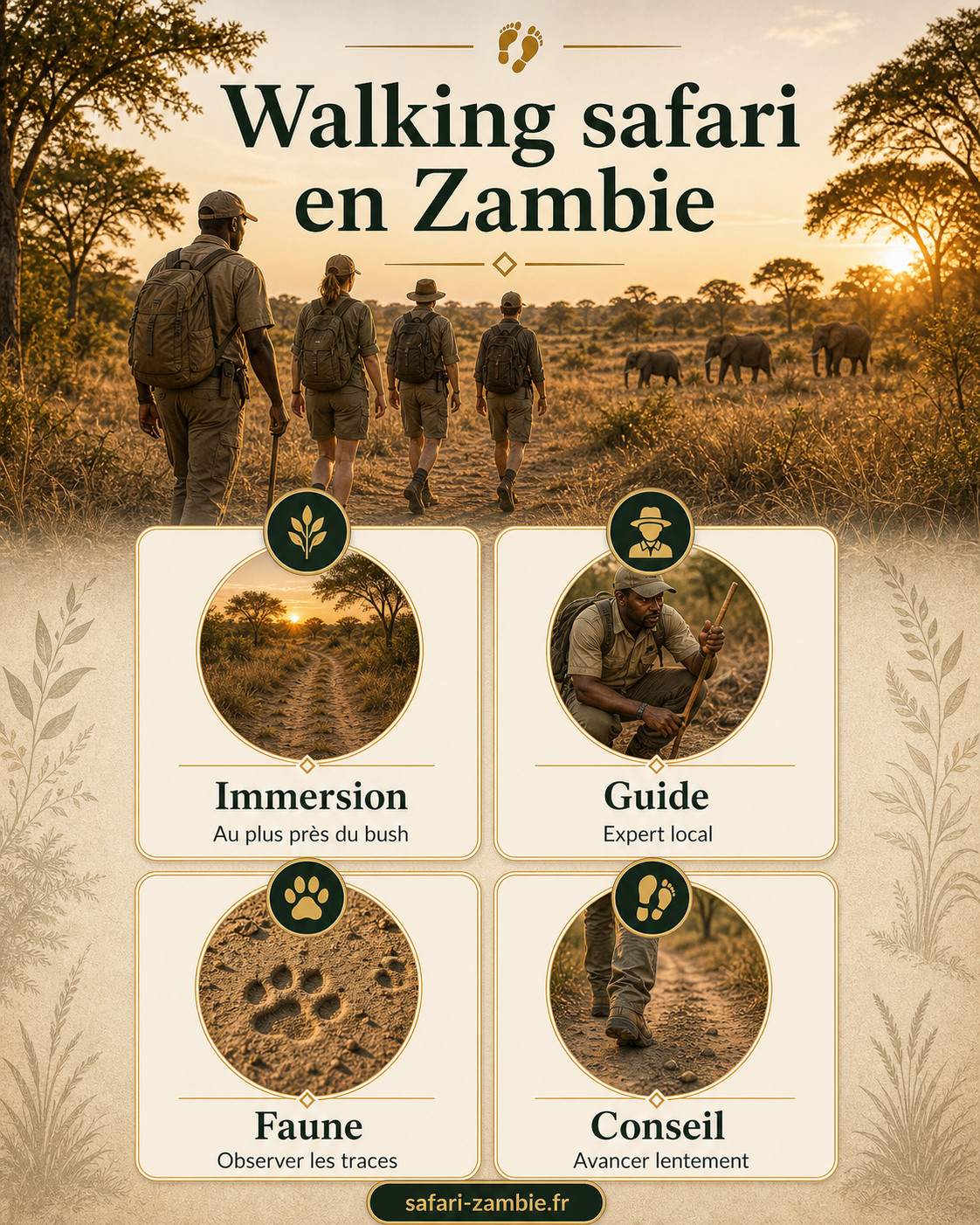 Infographie - Safari à pied en Zambie : l’immersion ultime dans le bush - safari-zambie.fr